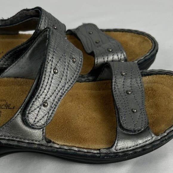 Naot Silver Leather Beaded Adjustable Straps Slides Sandals Sz 38 US 7 - Picture 3 of 5